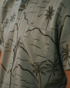 Aloha Shirt Button Down Kiekie Army Green Pocket